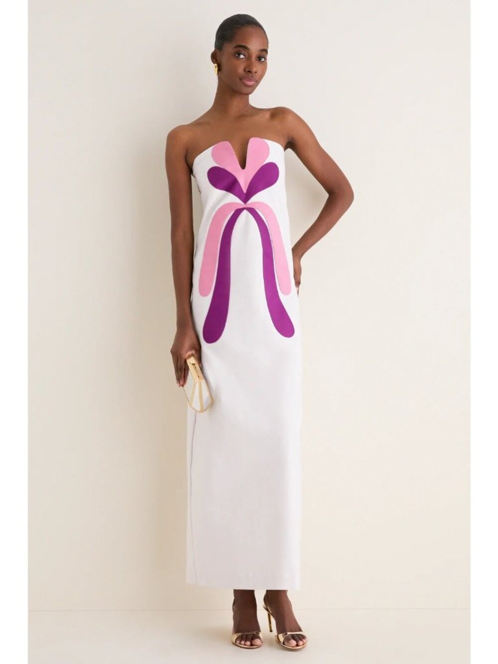 ADRIANA DEGREAS Structured Petal Maxi Dress Off White Size Small NWT